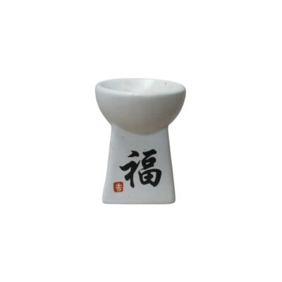 A white ceramic base featuring a design that combines a concave upper section with a flared base featuring straight lines; available for hire for events, advertising, films and TV series