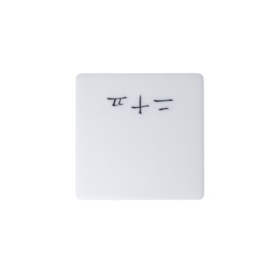 A modern designer lamp with a square frame and a smooth white surface, featuring a subtle calligraphic inscription in dark lettering at the top; available for hire for events, advertising, films and TV series