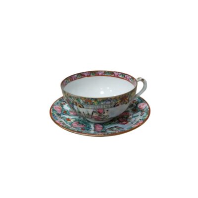 This porcelain cup and saucer is decorated in the traditional ‘Rose Medallion’ style; available for hire for events, advertising, films and TV series