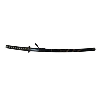 espada ornamental de estilo japonés, de diseño corto, presentada de forma horizontal sin soporte alquiler para eventos, publicidad, peliculas y series