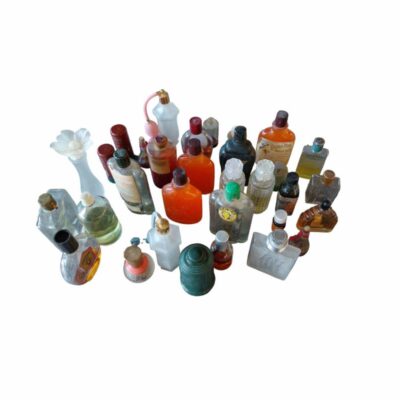 comprising a wide and varied collection of antique glass bottles and containers from the toiletries, perfumery and pharmaceutical sectors, dating from around the 1950s. It brings together pieces of various shapes for hire for events, advertising, films and TV series