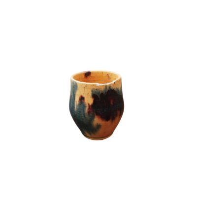small cylindrical ceramic glass with a slightly rounded profile in the middle and a narrow base; available for hire for events, advertising, films and TV series
