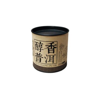 Cylindrical cardboard and paper tin with a kraft or light brown finish, designed to hold traditional ‘Pu Er’ tea; available for hire for events, advertising, films and TV series
