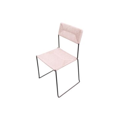 A lightweight vintage side chair, characterised by a slender black metal wire frame and a seat with a rectangular backrest, both formed from finely hand-woven wicker; available for hire for events, advertising, films and TV series