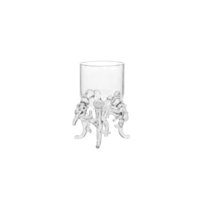 Vaso Mini Coral Reef, un elegante vaso de cristal transparente que destaca por su original base esculpida con formas inspiradas en arrecifes de coral. Perteneciente a la colección Ocean, es ideal tanto para la alta cocina y coctelería como para una presentación de mesa sofisticada y marina. alquiler para eventos, publicidad, peliculas y series