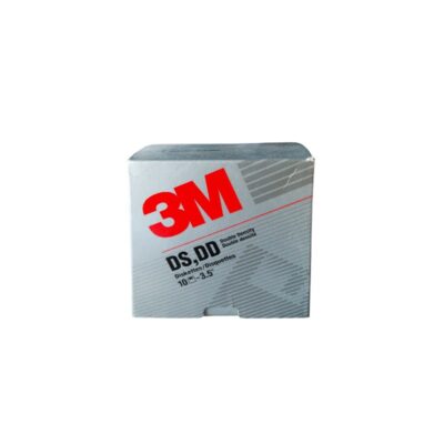 Original vintage packaging box from the well-known 3M brand, containing 3.5-inch double-sided, double-density (DS, DD) floppy discs – available for hire for events, advertising, films and TV series