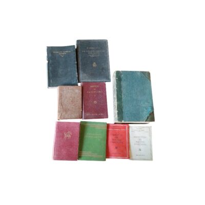 A collection of second-hand books and paperbacks on a variety of subjects, including political, religious and essay-style texts from the mid-20th century; available for hire for events, advertising, films and TV series