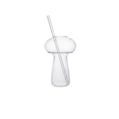 Boletus Glass, un original vaso de cristal transparente perteneciente a la colección Vegetalia, diseñado con la característica y divertida forma de un hongo o seta boletus, e incluye una pajita a juego para su uso en coctelería creativa o presentaciones gastronómicas únicas (5 vasos y 2 pajitas) alquiler para eventos, publicidad, peliculas y series