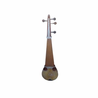 a traditional stringed musical instrument characterised by its elongated, conical wooden body and neck, complemented by ornamental metal details and a headstock featuring several tuning pegs; available for hire for events, advertising, films and TV series