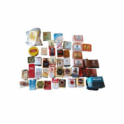 An extensive and fascinating collection of vintage cigarette packets, cigarette packs, metal tins and historical wrappers from various classic national and international brands from the mid-20th century – available for hire for events, advertising, films and TV series