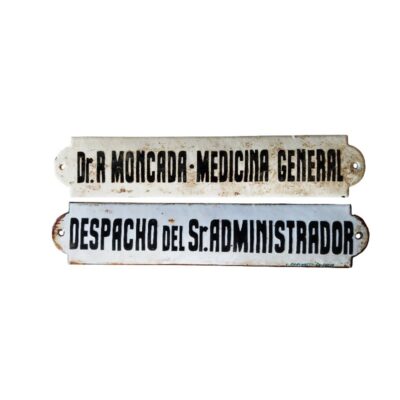 Set of three vintage professional and institutional road signs from the mid-20th century, available for hire for events, advertising, films and TV series