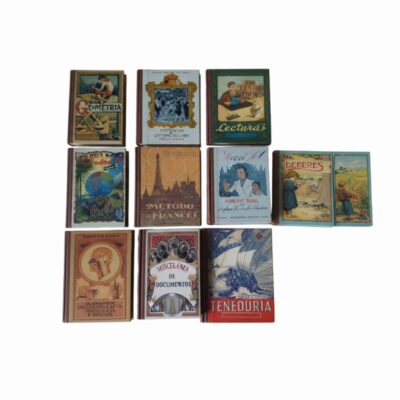 An extensive and interesting collection of vintage textbooks, children’s encyclopaedias and school workbooks, covering various educational subjects from the mid-20th century; available for hire for events, advertising, films and TV series