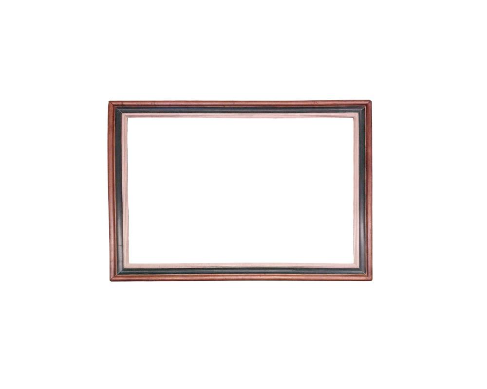 marco de cuadro rectangular fabricado en madera, caracterizado por un diseño de molduras escalonadas con una combinación de acabados en tonos marrones rojizos cálidos, negros y líneas interiores claras Medidas exterior: 129x87 Medidas interior:103x49 alquiler para eventos, publicidad, peliculas y series