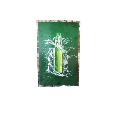 A rectangular, portrait-oriented poster with a distinctive green background, featuring a green bottle from the Carlsberg beer brand surrounded by a striking graphic effect of water splashes and a sense of freshness; available for hire for events, advertising, films and TV series