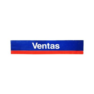 A rectangular sign in a horizontal format with the characteristic suburban signage design, displaying the name ‘Ventas’ in white lettering on a blue background with a red strip at the bottom; available for hire for events, advertising, films and TV series