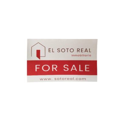 Rectangular, landscape-format signs featuring corporate designs for estate agents, including the words ‘FOR SALE’ and ‘TO LET’ alongside graphic logos relating to properties and contact details; available for hire for events, advertising, films and TV series