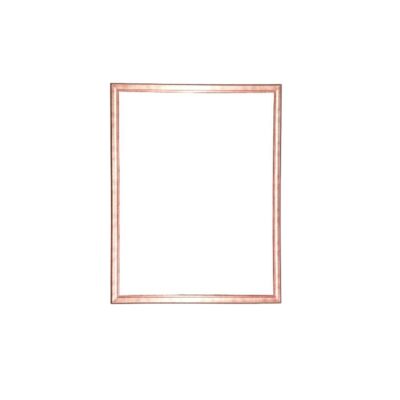 Vertical picture frame made of wood, characterised by flat mouldings and clean lines, with a gloss finish in metallic shades of copper and pale pink. External dimensions: 86x71. Internal dimensions: 80x64. Available for hire for events, advertising, films and TV series.