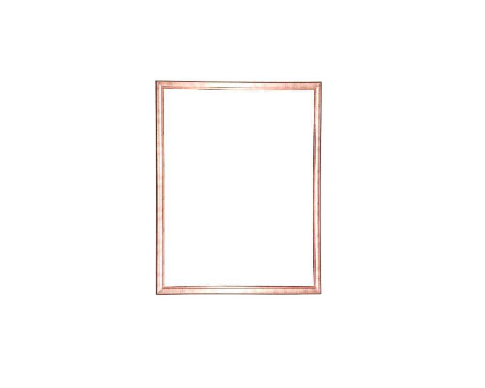Vertical picture frame made of wood, characterised by flat mouldings and clean lines, with a gloss finish in metallic shades of copper and pale pink. External dimensions: 86x71. Internal dimensions: 80x64. Available for hire for events, advertising, films and TV series.