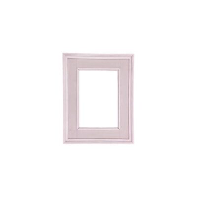 marco de cuadro de formato vertical fabricado en madera, caracterizado por una moldura muy ancha de perfil escalonado con un acabado mate y uniforme en un tono gris rosáceo suave Medidas externas: 54x42 Medidas internas: 36x25 alquiler para eventos, publicidad, peliculas y series