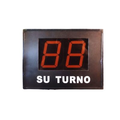 rectangular electronic display unit with a two-digit digital display in reddish tones against a dark background, accompanied by the inscription ‘YOUR TURN’ at the bottom; available for hire for events, advertising, films and TV series