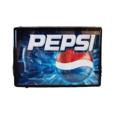 A rectangular advertising lightbox with a dark frame, featuring the iconic ‘PEPSI’ logo in white lettering against a dynamic blue-toned background and the brand’s distinctive tricolour sphere; available for hire for events, advertising, films and TV series