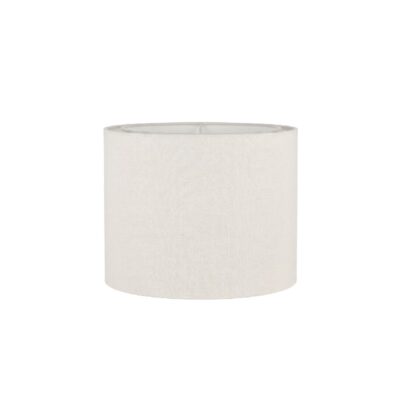 pantalla de lámpara de época elaborada en tejido textil de alta calidad con un acabado en tono neutro claro, caracterizada por su formato cilíndrico de líneas depuradas y estructura interior metálica de soporte alquiler para eventos, publicidad, peliculas y series